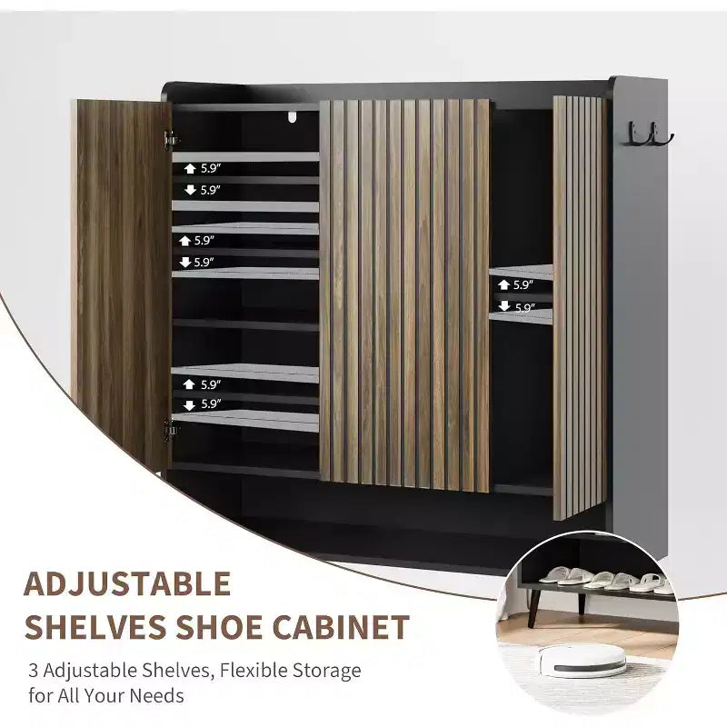 Multi-Door Shoe Cabinet Collection, Large Capacity Shoe Organizer with Storage Hooks, Freestanding Entryway Storage System for Home