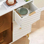 Meuble de rangement moderne sculpté avec porte en verre trempé, bahut avec pieds métalliques réglables, buffet pour salon