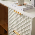 Meuble de rangement moderne sculpté avec porte en verre trempé, bahut avec pieds métalliques réglables, buffet pour salon