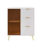 Meuble de rangement moderne sculpté avec porte en verre trempé, bahut avec pieds métalliques réglables, buffet pour salon
