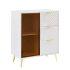 Meuble de rangement moderne sculpté avec porte en verre trempé, bahut avec pieds métalliques réglables, buffet pour salon