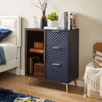 Meuble de rangement moderne sculpté avec porte en verre trempé, bahut avec pieds métalliques réglables, buffet pour salon