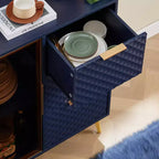 Meuble de rangement moderne sculpté avec porte en verre trempé, bahut avec pieds métalliques réglables, buffet pour salon