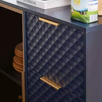 Meuble de rangement moderne sculpté avec porte en verre trempé, bahut avec pieds métalliques réglables, buffet pour salon
