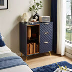 Okak Modern Carved Storage Cabinet with Tempered Glass Door, Sideboard Cabinet with Adjustable Metal Feet, Buffet Cabinet for Living Room