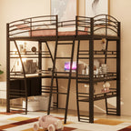 Bellemave Twin Size Loft Bed with Desk and Bookcase with Metal Frame, Loft Bed with Desk and Storage, Black