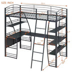 Lit mezzanine simple avec bureau et bibliothèque, structure métallique, lit mezzanine avec bureau et rangements, noir
