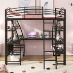 Lit mezzanine simple avec bureau et bibliothèque, structure métallique, lit mezzanine avec bureau et rangements, noir