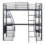 Lit mezzanine simple avec bureau et bibliothèque, structure métallique, lit mezzanine avec bureau et rangements, noir