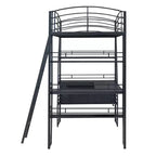 Lit mezzanine simple avec bureau et bibliothèque, structure métallique, lit mezzanine avec bureau et rangements, noir