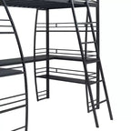 Lit mezzanine simple avec bureau et bibliothèque, structure métallique, lit mezzanine avec bureau et rangements, noir