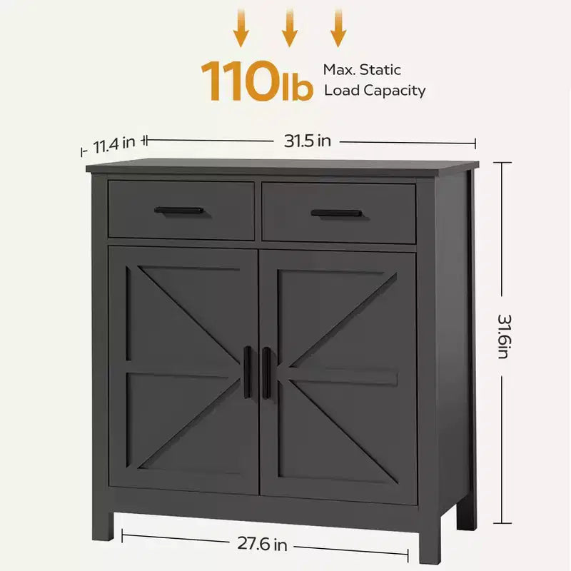 Farmhouse Buffet Cabinet, Kitchen Storage Cabinet, Coffee Bar Cabinet for Kitchen, Dining Room, Living Room, Black