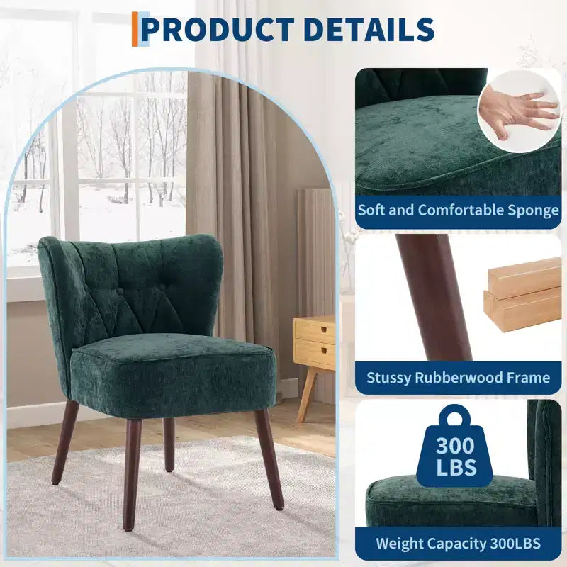 Accent Dining Chair with Wood Legs Upholstered, Armless for Dining Room Bedroom, Living Room