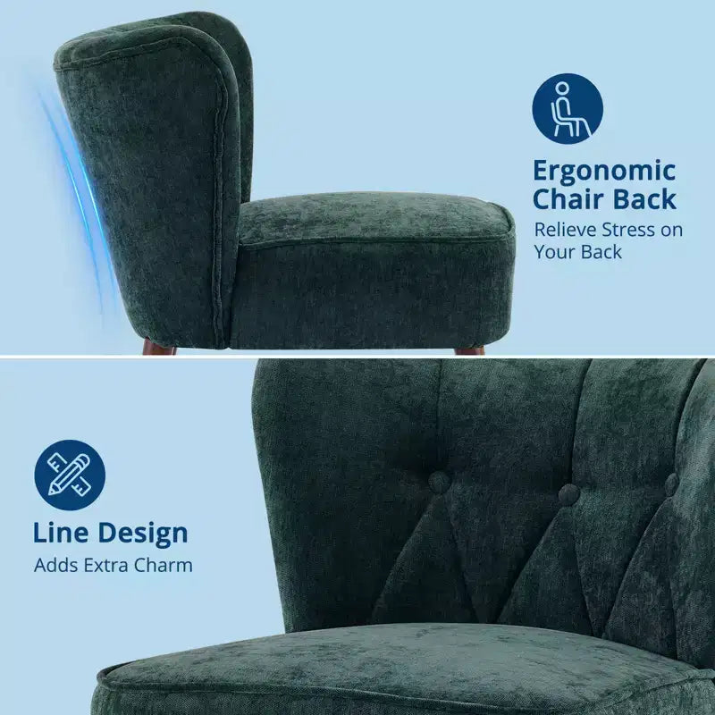 Accent Dining Chair with Wood Legs Upholstered, Armless for Dining Room Bedroom, Living Room