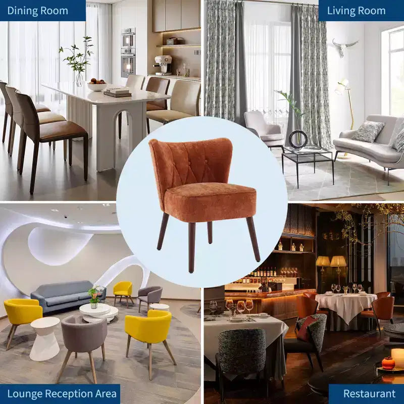 Accent Dining Chair with Wood Legs Upholstered, Armless for Dining Room Bedroom, Living Room