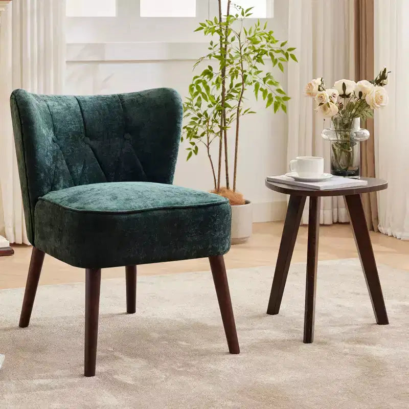 Accent Dining Chair with Wood Legs Upholstered, Armless for Dining Room Bedroom, Living Room
