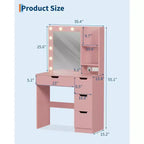 Coiffeuse Maquillage avec Miroir et Lumières, Grande Coiffeuse de 35W avec 4 Tiroirs et Rangement Ouvert, Table de Maquillage Moderne pour Chambre à Coucher