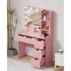 Coiffeuse Maquillage avec Miroir et Lumières, Grande Coiffeuse de 35W avec 4 Tiroirs et Rangement Ouvert, Table de Maquillage Moderne pour Chambre à Coucher