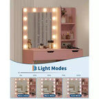 Coiffeuse Maquillage avec Miroir et Lumières, Grande Coiffeuse de 35W avec 4 Tiroirs et Rangement Ouvert, Table de Maquillage Moderne pour Chambre à Coucher