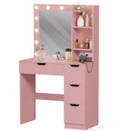 Coiffeuse Maquillage avec Miroir et Lumières, Grande Coiffeuse de 35W avec 4 Tiroirs et Rangement Ouvert, Table de Maquillage Moderne pour Chambre à Coucher