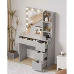 Coiffeuse Maquillage avec Miroir et Lumières, Grande Coiffeuse de 35W avec 4 Tiroirs et Rangement Ouvert, Table de Maquillage Moderne pour Chambre à Coucher