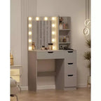 Coiffeuse Maquillage avec Miroir et Lumières, Grande Coiffeuse de 35W avec 4 Tiroirs et Rangement Ouvert, Table de Maquillage Moderne pour Chambre à Coucher