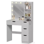 Coiffeuse Maquillage avec Miroir et Lumières, Grande Coiffeuse de 35W avec 4 Tiroirs et Rangement Ouvert, Table de Maquillage Moderne pour Chambre à Coucher