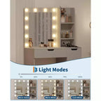 Coiffeuse Maquillage avec Miroir et Lumières, Grande Coiffeuse de 35W avec 4 Tiroirs et Rangement Ouvert, Table de Maquillage Moderne pour Chambre à Coucher