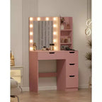 Coiffeuse Maquillage avec Miroir et Lumières, Grande Coiffeuse de 35W avec 4 Tiroirs et Rangement Ouvert, Table de Maquillage Moderne pour Chambre à Coucher