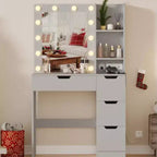 Makeup Vanity Desk with Mirror and Lights, 35W Large Dressing Table with 4 Drawers & Open Storage, Modern Makeup Vanity Table for Bedroom