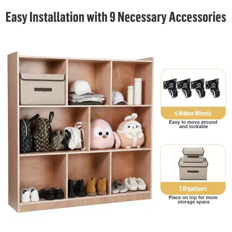 Classroom Cubbies Storage Cabinet, 8-Section Organizer with Casters for School and Home