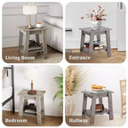 Table d'appoint à 2 niveaux avec étagère, table d'appoint pour salon, chambre ou entrée, table de chevet de style rustique avec montage facile