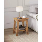 Table d'appoint à 2 niveaux avec étagère, table d'appoint pour salon, chambre ou entrée, table de chevet de style rustique avec montage facile