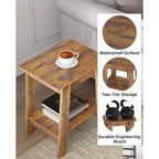 Table d'appoint à 2 niveaux avec étagère, table d'appoint pour salon, chambre ou entrée, table de chevet de style rustique avec montage facile