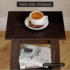 Table d'appoint à 2 niveaux avec étagère, table d'appoint pour salon, chambre ou entrée, table de chevet de style rustique avec montage facile