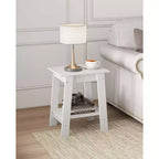 Table d'appoint à 2 niveaux avec étagère, table d'appoint pour salon, chambre ou entrée, table de chevet de style rustique avec montage facile