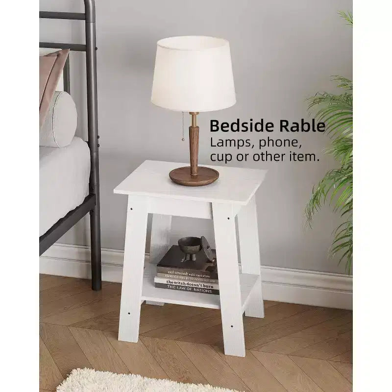 2-Tier Side Table with Shelf, End Table for Living Room, Bedroom or Entryway, Farmhouse Style Nightstand with Easy Assembly