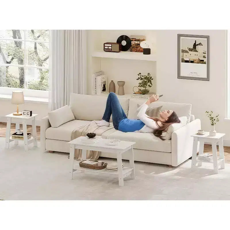 2-Tier Side Table with Shelf, End Table for Living Room, Bedroom or Entryway, Farmhouse Style Nightstand with Easy Assembly