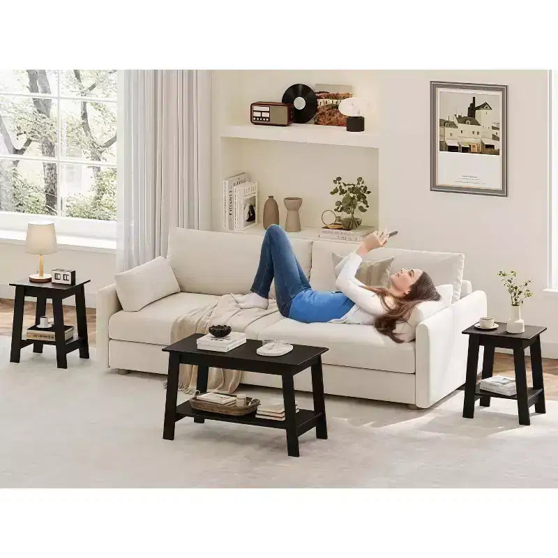 2-Tier Side Table with Shelf, End Table for Living Room, Bedroom or Entryway, Farmhouse Style Nightstand with Easy Assembly