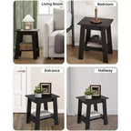 Table d'appoint à 2 niveaux avec étagère, table d'appoint pour salon, chambre ou entrée, table de chevet de style rustique avec montage facile