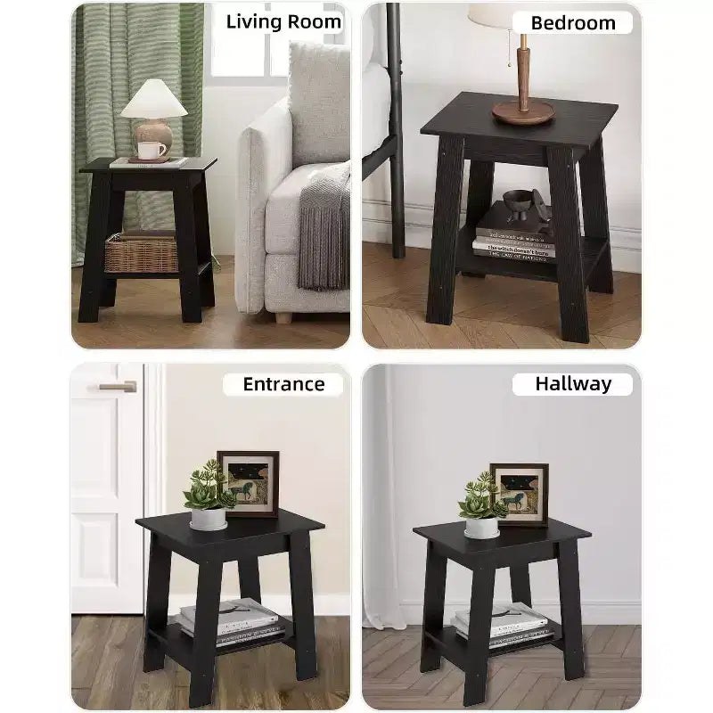 2-Tier Side Table with Shelf, End Table for Living Room, Bedroom or Entryway, Farmhouse Style Nightstand with Easy Assembly