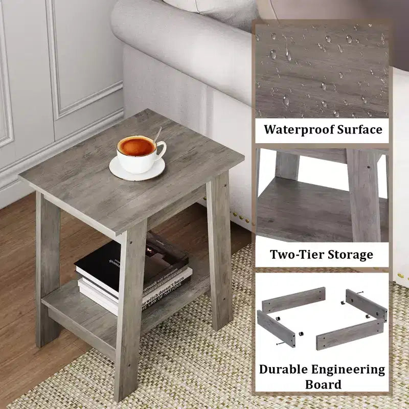 2-Tier Side Table with Shelf, End Table for Living Room, Bedroom or Entryway, Farmhouse Style Nightstand with Easy Assembly