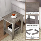 Table d'appoint à 2 niveaux avec étagère, table d'appoint pour salon, chambre ou entrée, table de chevet de style rustique avec montage facile