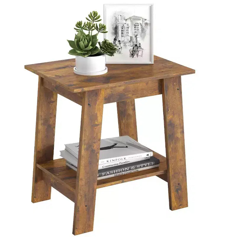 2-Tier Side Table with Shelf, End Table for Living Room, Bedroom or Entryway, Farmhouse Style Nightstand with Easy Assembly