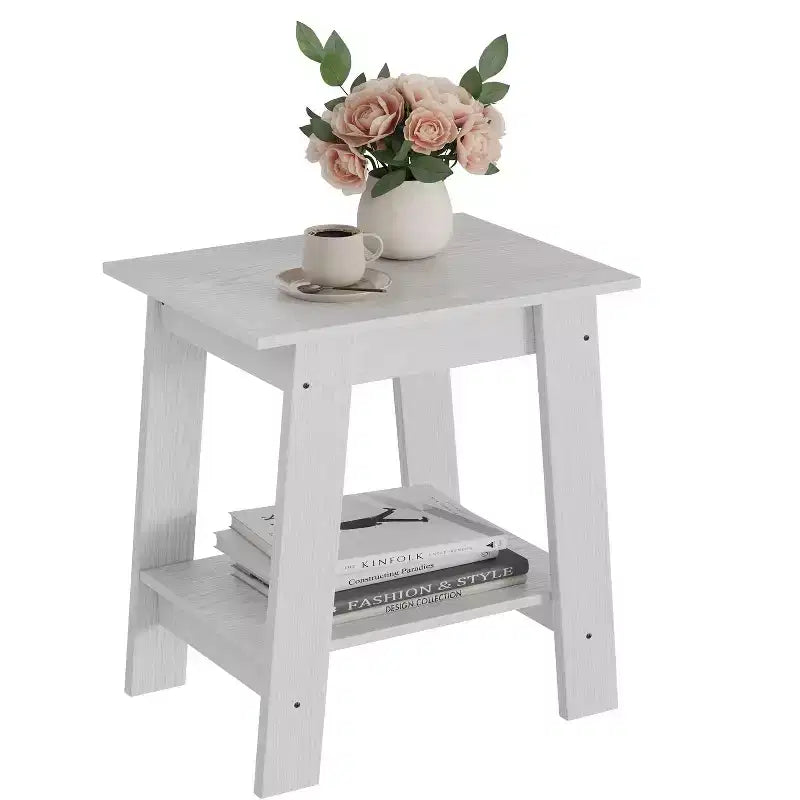 2-Tier Side Table with Shelf, End Table for Living Room, Bedroom or Entryway, Farmhouse Style Nightstand with Easy Assembly