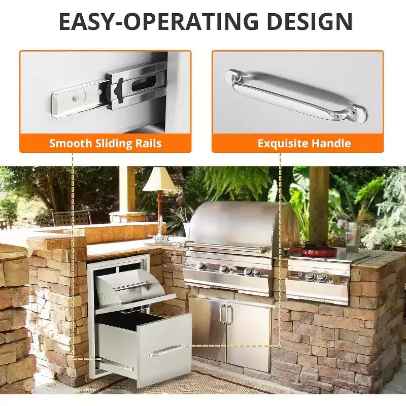 Outdoor Kitchen Drawers with Paper Towel Holder, Stainless Steel BBQ Island Storage, Multi Grill Station Access Drawers