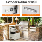 Tiroirs de cuisine extérieure avec porte-serviettes en papier, rangement pour îlot de barbecue en acier inoxydable, tiroirs d'accès pour station multi-grillades
