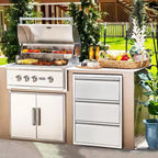 Tiroirs de cuisine extérieure avec porte-serviettes en papier, rangement pour îlot de barbecue en acier inoxydable, tiroirs d'accès pour station multi-grillades