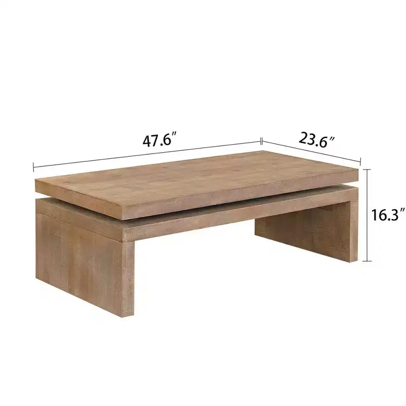 Modern Rustic Wood Coffee Table with Floating Top, 47 Rectangular