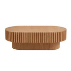 Table Basse Ovale Moderne en Bois avec Design Cannelé Texturé pour Salon et Petits Espaces, Chêne Naturel